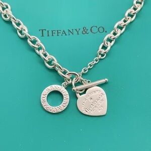 Tiffany & Co. Sterling Silver Heart Tag Toggle Necklace on Silver Chain